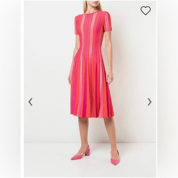 Carolina Herrera,Short-Sleeve Striped Knit Pleated Dress, size Large - Picture 4 of 13